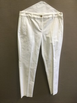 MICHAEL KORS, White, Cotton, Spandex, Solid, Flat Front, Zip Fly, Gold Button, Belt Loops, 4 Pockets,