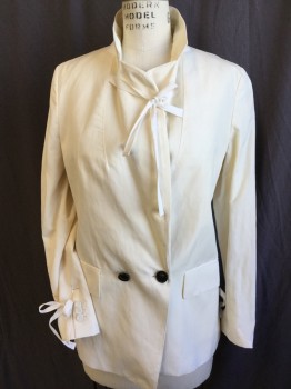 PHILLIP  PHIM, Cream, Wool, Ramie, Solid, Notched Lapel, Double Breasted, Cream Lining,  2 Button Front, 2 Pockets with Flap, Long Sleeves with 3 Self Cover Button & Tie, Split Center Back Hem