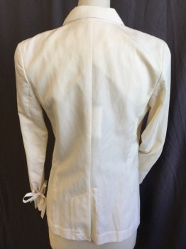 PHILLIP  PHIM, Cream, Wool, Ramie, Solid, Notched Lapel, Double Breasted, Cream Lining,  2 Button Front, 2 Pockets with Flap, Long Sleeves with 3 Self Cover Button & Tie, Split Center Back Hem