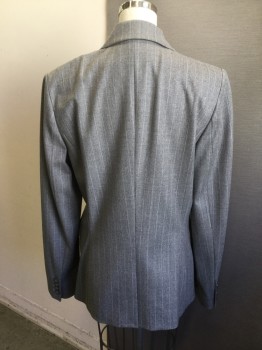 ELIE TAHARI, Heather Gray, Lilac Purple, Wool, Stripes, Solid, Peaked Lapel, One Button, Pocket Flap, Lilac Lining