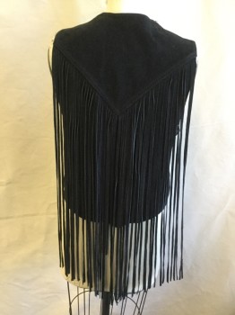 Womens, Leather Vest, TOP SHOP, Black, Leather, Solid, 4, Western Style, Yoke Front & Back with 23" Self Fringes, Open Front