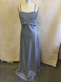 STANDARD, Powder Blue, Polyester, Acetate, Solid, Vertical Accordion Pleat Upper Top with 4" Horizontal  Accordion Pleat Underneath Bust Line,  1/3" Straps, Solid Skirt Front and Back, Side Zip
