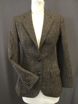 BILL HARGATE MTO, Brown, Red, Yellow, Wool, Polyester, Tweed, 2 Button Single Breasted, 3 Pocket, Slit Center Back,