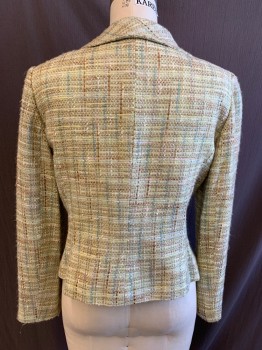 TAHARI, Lt Gray, Brown, White, Lt Blue, Wool, Tweed, Notched Lapel, Single Breasted, Button Front