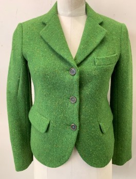 Womens, Blazer, JIL SANDER, Lime Green, Wool, Speckled, Sz.4, Single Breasted, 3 Buttons,  Notched Lapel, Short Waisted, 3 Pockets, Navy Lining, High End/Designer