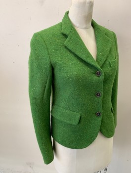 Womens, Blazer, JIL SANDER, Lime Green, Wool, Speckled, Sz.4, Single Breasted, 3 Buttons,  Notched Lapel, Short Waisted, 3 Pockets, Navy Lining, High End/Designer
