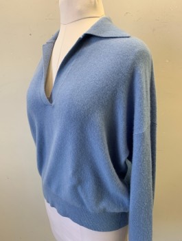 CLUB MONACO, Periwinkle Blue, Cashmere, Solid, Knit, Long Sleeves, V-neck with Collar Attached