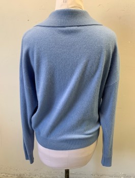 CLUB MONACO, Periwinkle Blue, Cashmere, Solid, Knit, Long Sleeves, V-neck with Collar Attached