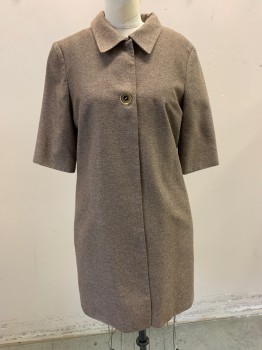 MARIA BIANCA NERO, Taupe, Silver, Silk, Polyester, 2 Color Weave, Coat - Collar Attached, Snap Front, & Button Front, Short Sleeves, 2 Pockets