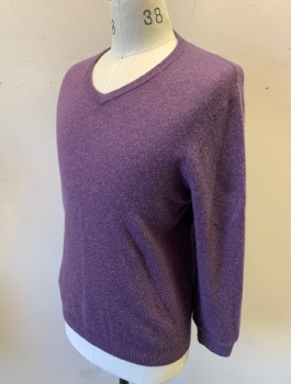 1901, Dusty Purple, Wool, Cashmere, Solid, Knit, Long Sleeves, V-neck