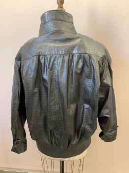 Womens, Leather Jacket, GINOD GIORGIO, Slate Gray, Leather, Reptile/Snakeskin, S, C.A., Zip Front, 2 Snaps At Waist, 2 Pckts,
