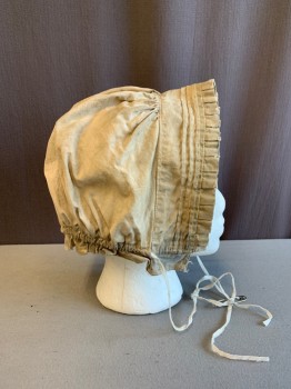 Womens, Historical Fiction Hat, MTO, Beige, Cotton, Solid, O/S, 1700s, Ties *Aged/Distressed*