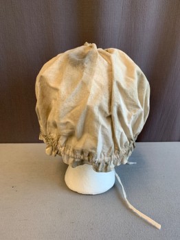 Womens, Historical Fiction Hat, MTO, Beige, Cotton, Solid, O/S, 1700s, Ties *Aged/Distressed*
