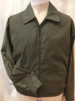 ROUNDTREE & YORKE, Olive Green, Polyester, Nylon, Solid, C.A., Zip Front, 2 Pockets,