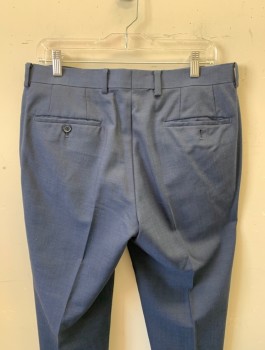 BAR III, Navy Blue, Wool, Solid, Flat Front, Button Tab, Slim Straight Leg, Zip Fly, 4 Pockets, Belt Loops