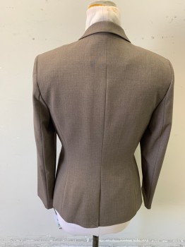 CALVIN KLEIN, Brown, Polyester, Rayon, Heathered, Notched Lapel, Single Breasted, Top Breast Pckt, 2 Welt Pckts,1 Button Closure, CB  Vent