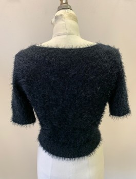 AMERICAN APPAREL, Black, Mohair, Synthetic, Solid, S/S, Scoop Neck, Cropped