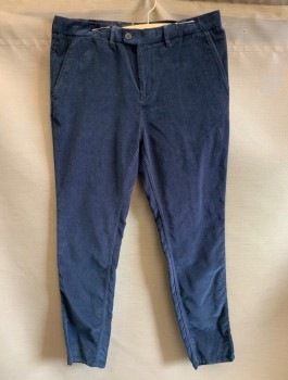 NORSE, Navy Blue, Cotton, Solid, Corduroy, Flat Front, Button Tab, Slim Leg, Zip Fly, 4 Pockets, Belt Loops