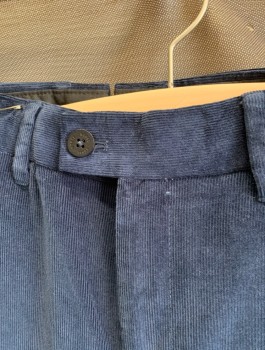 NORSE, Navy Blue, Cotton, Solid, Corduroy, Flat Front, Button Tab, Slim Leg, Zip Fly, 4 Pockets, Belt Loops