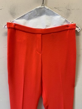 ELIE TAHARI, Coral Pink, Acetate, Polyester, Solid, Neon, Stretch Crepe, Mid Rise, Slim Leg, Elastic Waist, Faux "Pockets" and Fly Seam, Cropped Length