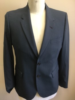 PAUL SMITH, Slate Blue, Wool, Silk, Single Breasted, 2 Buttons,  Notched Lapel, 3 Pockets,