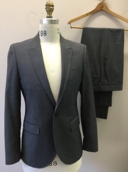 TOPMAN, Gray, Lt Gray, Polyester, Viscose, Novelty Pattern, Diamonds, Single Breasted, Collar Attached, Peaked Lapel, Hand Picked Collar/Lapel, 1 Button, 3 Pockets
