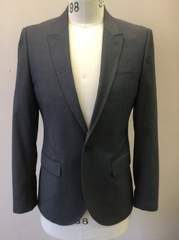 TOPMAN, Gray, Lt Gray, Polyester, Viscose, Novelty Pattern, Diamonds, Single Breasted, Collar Attached, Peaked Lapel, Hand Picked Collar/Lapel, 1 Button, 3 Pockets
