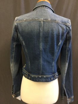 PAIGE, Blue, Cotton, Solid, Traditional Jean Jacket Style, Tailored and CroppedAged/Distressed,