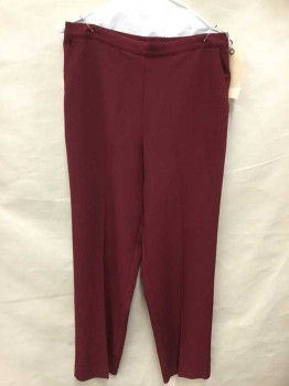 ALFRED DUNNER, Wine Red, Polyester, Lycra, Solid, Wine, Flat Front, Elastic Waist Back, 2 Wedge Side Pockets, See Photo Attached,