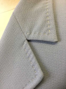 Mens, Blazer/Sport Co, JACK SILVER, Powder Blue, Polyester, Solid, 38S, with White Topstitching at Lapel and Pockets, Single Breasted, Notched Lapel, 3 Pockets Including 2 Patch Pockets at Hips, Slate Blue and White Patterned Lining,