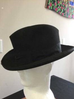 WHITE OF NEW HAVEN, Black, Wool, Solid, Aged/Distressed,  Black Gross Grain Ribbon Hat Band, See Photo Attached,