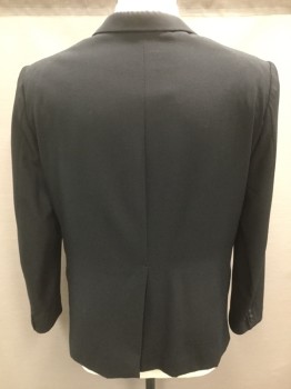 Mens, Jacket 1890s-1910s, MTO, Black, Wool, Solid, 46R, Made To Order, Gabardine, Single Breasted, 3 Buttons,  Notched Lapel,
