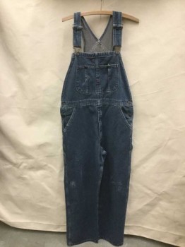 Mens, Overalls, DICKIES, Blue, Gray, Cotton, Heathered, 30, 32, Heather Blue/gray Denim, 2 Brass Button on the Side