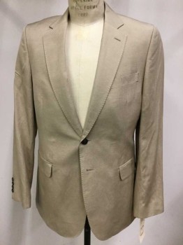 JAEGER, Caramel Brown, Linen, Silk, Solid, Notched Lapel, 2 Buttons,  3 Pockets, Hand Picked Collar/Lapel,