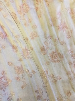 Womens, Historical Fiction Corset, MTO, Peach Orange, Cotton, Floral, W26, 1700's Pale Peach Floral Brocade, Slightly Dirty. Heavy Boned Front, Lacing at Center Back, with Laces. Tabs at Waist