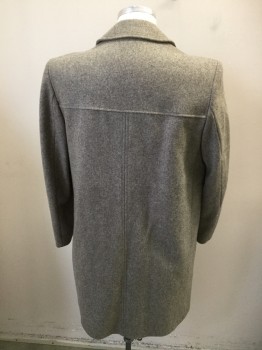 Mens, Coat, Overcoat, FUTTERSTOFF, Beige, Wool, Viscose, 42R, Single Breasted, 4 Buttons, Piping at Shoulder, Top Stitching Details, 2 Pockets, Heathered