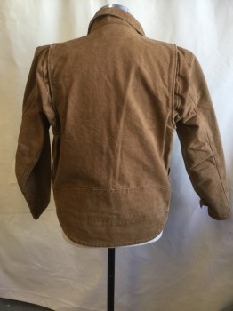 CARHARTT, Caramel Brown, Cotton, Solid, Cotton Duck, Zip/Snap Front,  Collar Attached, 2 Chest Flap Pockets, 2 Large Patch Pockets, Long Sleeves, Pleated Sleeve Seam, Snap Cuff, Curved Lower Back Hem Panel, Fleece Lined
