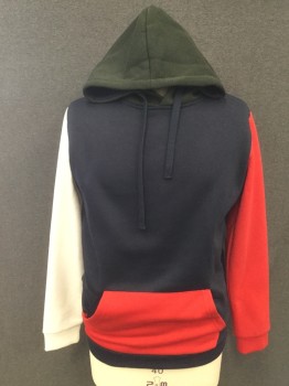 AMERICAN STITCH, Navy Blue, Red, Forest Green, White, Poly/Cotton, Color Blocking, Colorblock Hoodie, Drawstring Hood, Long Sleeves, Kangaroo Pocket