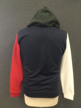 AMERICAN STITCH, Navy Blue, Red, Forest Green, White, Poly/Cotton, Color Blocking, Colorblock Hoodie, Drawstring Hood, Long Sleeves, Kangaroo Pocket