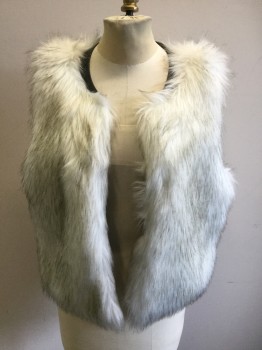 MOSSIMO, White, Black, Faux Fur, Acrylic, Solid, Faux Fur, Open Front, Black Faux Leather Collar
