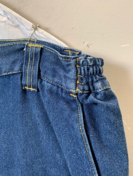 Womens, Capri Pants, LARGE & IN CHARGE, Denim Blue, Cotton, Polyester, 34-38, XL, H:46, Denim Cargo Jorts, Elastic at Sides of Waist, High Waisted, Baggy Legs Just Below Knee Length, 6 + Pockets/Compartments, Tan Top Stitching
