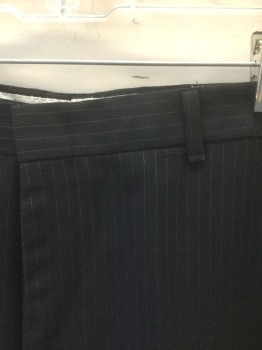 N/L, Navy Blue, Lt Gray, Wool, Stripes - Pin, Navy with Light Gray Pinstripes, Flat Front, Straight Leg, Zip Fly, 4 Pockets