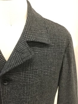 HUGO BOSS, Black, Gray, Wool, Houndstooth, Button Front, Collar Attached, Long Sleeves, 2 Pockets