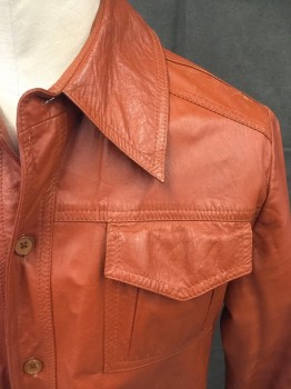 Mens, Leather Jacket, MCGREGOR, Clay Orange, Faux Leather, Solid, 44, Button Front, Collar Attached, 4 Flap Pockets, Long Sleeves, Side Slits (ripping a Bit)