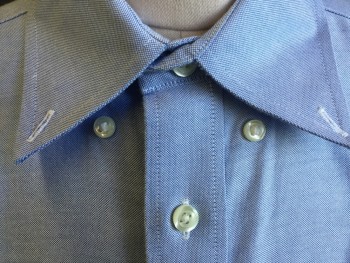 BROOKS BROTHERS, Baby Blue, Cotton, Oxford Weave, Collar Attached, Button Down, Button Front, 1 Pocket, Long Sleeves, Curved Hem