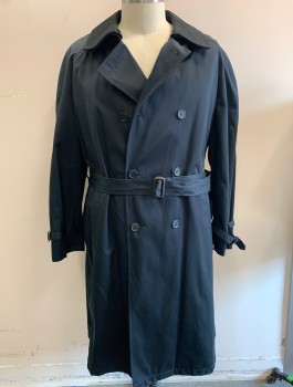 JOS.A.BANK, Black, Cotton, Polyester, Solid, Double Breasted, Felt Collar Attached, Raglan Sleeves, 2 Welt Pockets, ***With Belt & Detachable Liner
