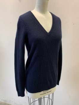 C BY BLOOMINGDALE'S, Midnight Blue, Cashmere, Solid, Knit, Long Sleeves, V-neck