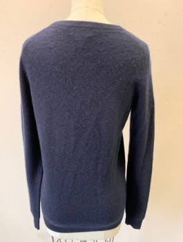 C BY BLOOMINGDALE'S, Midnight Blue, Cashmere, Solid, Knit, Long Sleeves, V-neck