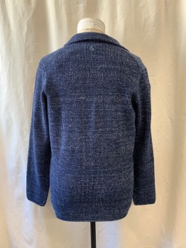 Mens, Cardigan Sweater, COLOURS & SONS, Navy Blue, White, Baby Blue, Cotton, TALL, XL, Knit, Collar Attached, Notched Lapel, Single Breasted, Button Front, 3 Buttons, Removable Pin on Left Lapel
