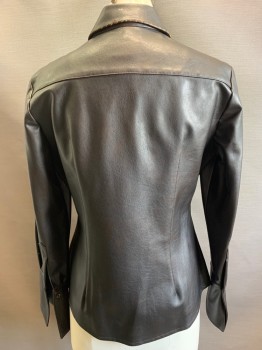 Womens, Leather Jacket, Vertigo, Dk Brown, Leather, Solid, M, L/S, Button Front, C.A., Brown Stitching